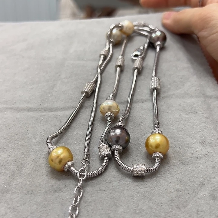 海水珍珠银S925镶嵌颈饰安*