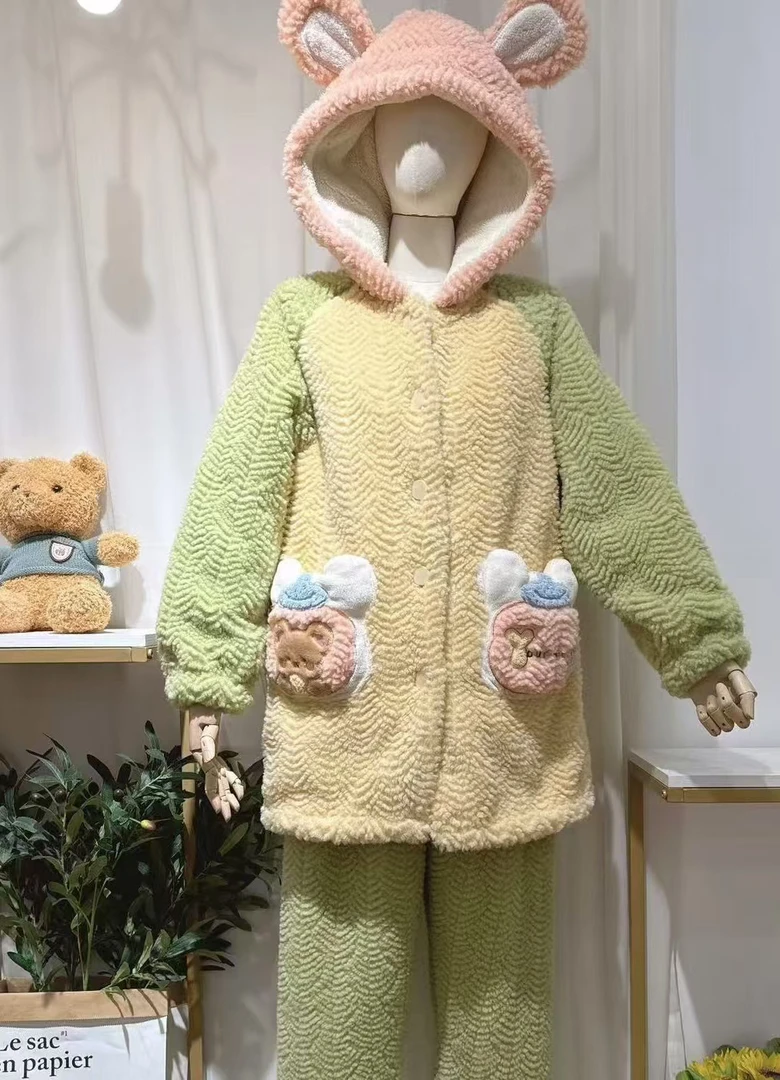 S5517款多巴胺新款三层加厚夹棉保暖冬季外出家居服