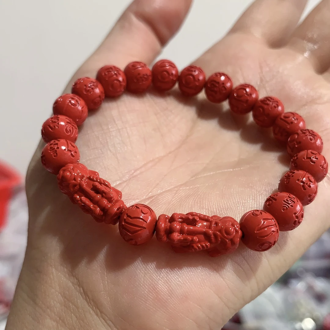 含辰砂工艺品红砂六子真言加貔貅手串