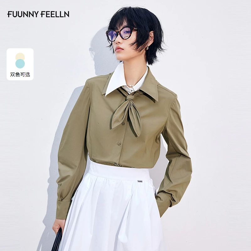 FF仿佛衬衫2025早秋新款知识少女风飘带内搭外穿高智感通勤上衣