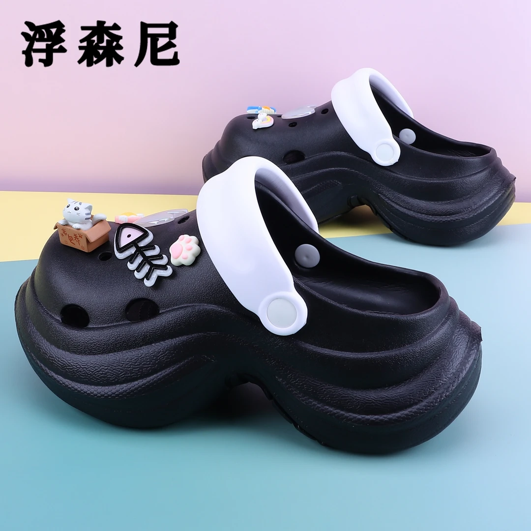 甜系少女厚底洞洞鞋女款外穿夏季增高2025新款爆款软底透气包头拖
