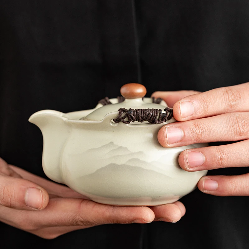 汝窑手抓壶富贵茶杯单个大号盖碗不烫手家用茶碗带盖功夫茶具茶壶