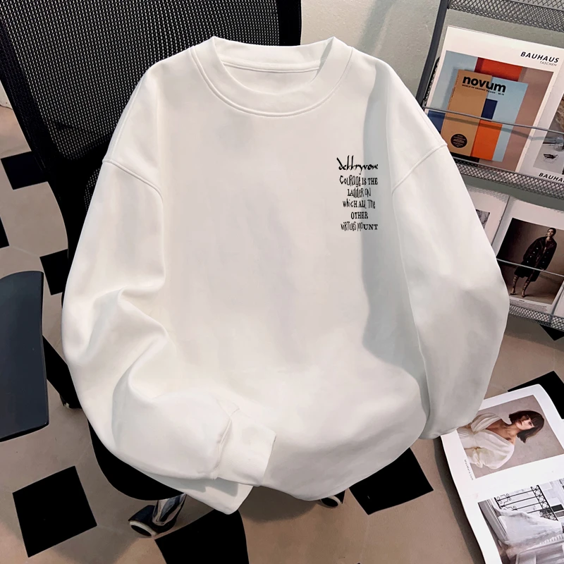 jtrt潮牌重磅纯棉简约字母印花男女秋冬季长袖打底衫oversize上衣