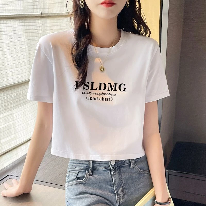 白色短款T恤女短袖2025年新款夏季百搭宽松高腰露脐装小个子上衣