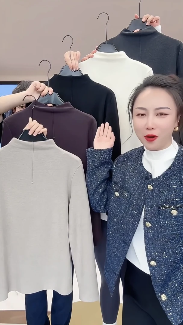 高端欧货秋冬新款显瘦修身长袖t恤半高领内搭打底上衣女