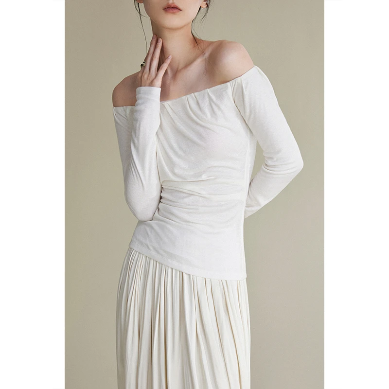 MURMUR MIMI 设计师品牌 扭转感一字领T恤女