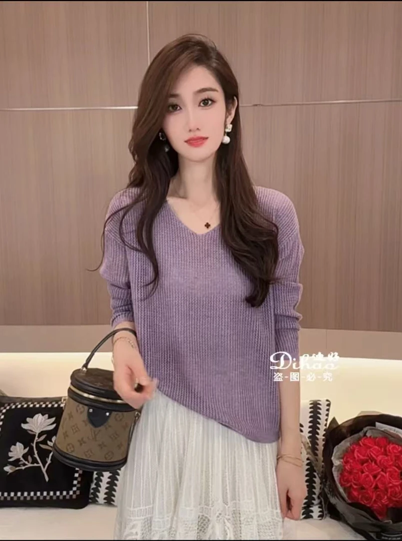 1960【迪好甄选】春季新款韩系简约百搭宽松镂空长袖针织衫上衣