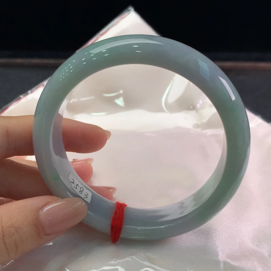 翡翠未镶嵌手镯缅甸A货翡翠 宽版春彩59 60