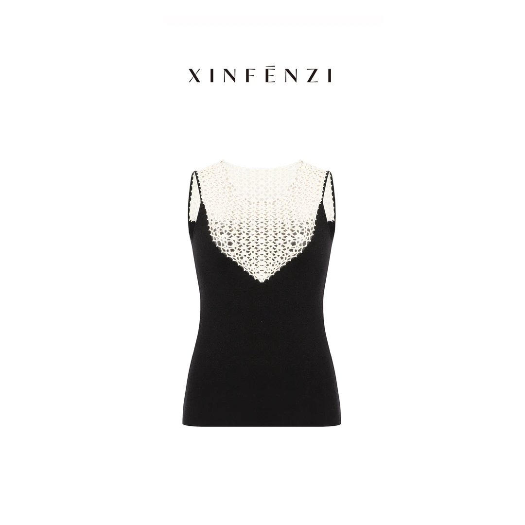 【相思浓】XINFENZI 钩针拼接撞色背心上衣 51094