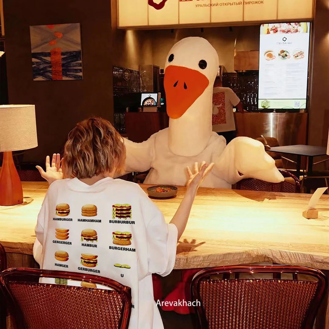 hamburger美式夏季纯棉宽松情侣款T恤半袖短袖洋气H2AN1STUDIO