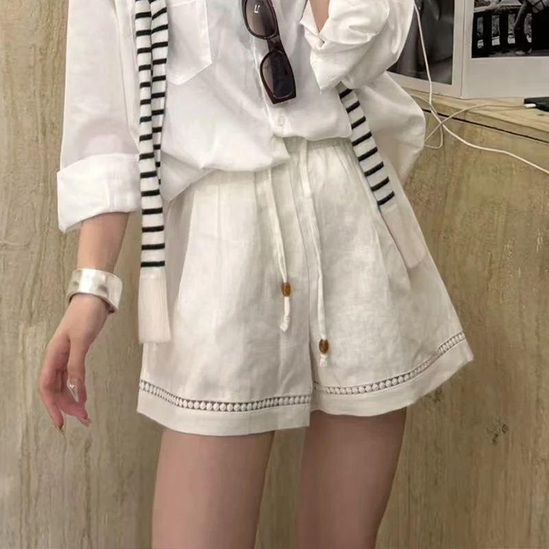 2025新款夏季天丝压麻高腰A字型短裤显瘦百搭休闲短款裤子