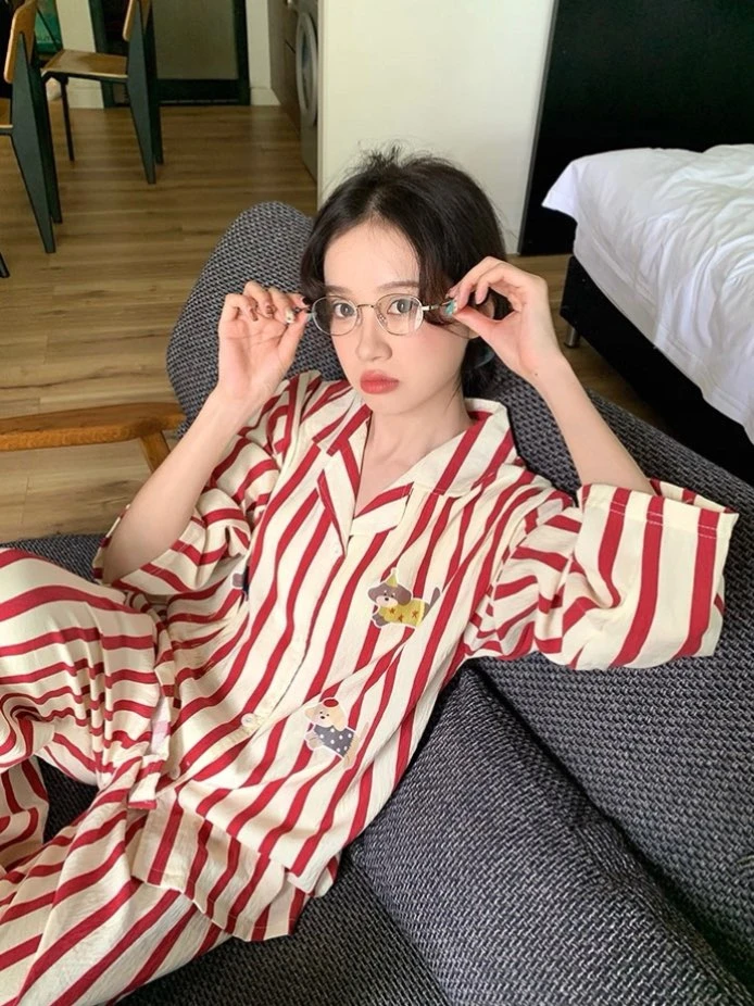 DANNYKIKI 【红条腊肠狗】2025新款睡衣女秋季宽松舒适休闲家居服