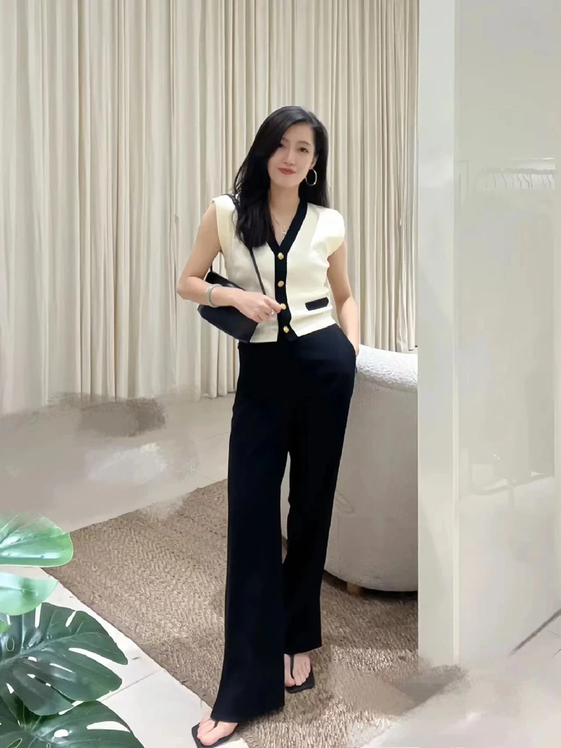 柜1359女士春夏季时尚百搭小香风撞色针织马甲