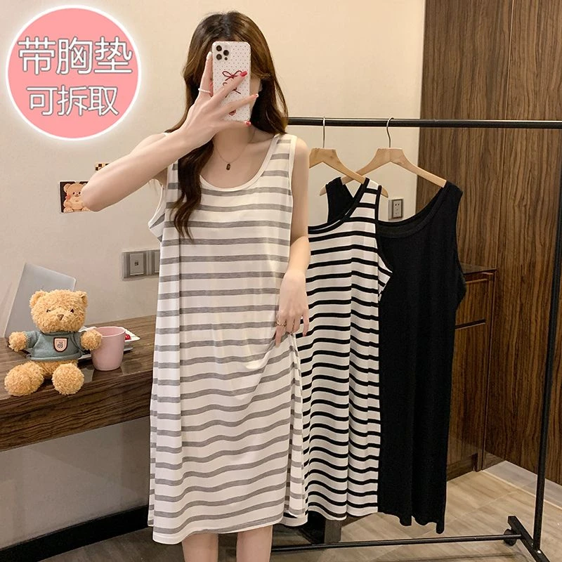 加大码睡裙女款背心夏季薄款莫代尔休闲宽松胖MM加肥200斤家居服
