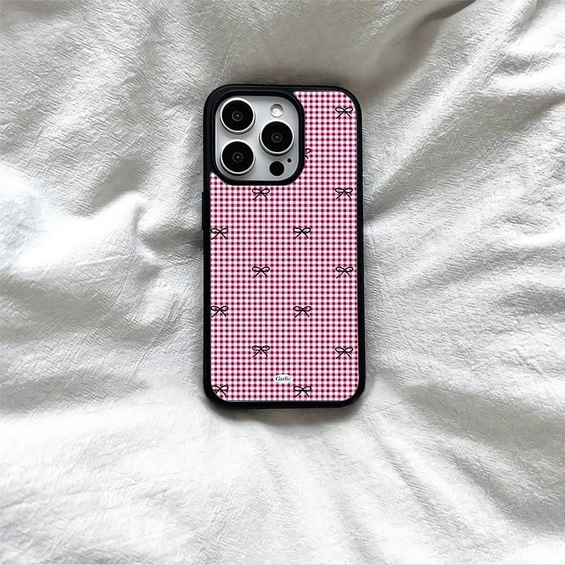 新款韩系566262红格蝴蝶结滴胶手机壳适用苹果17pro小米15reno131