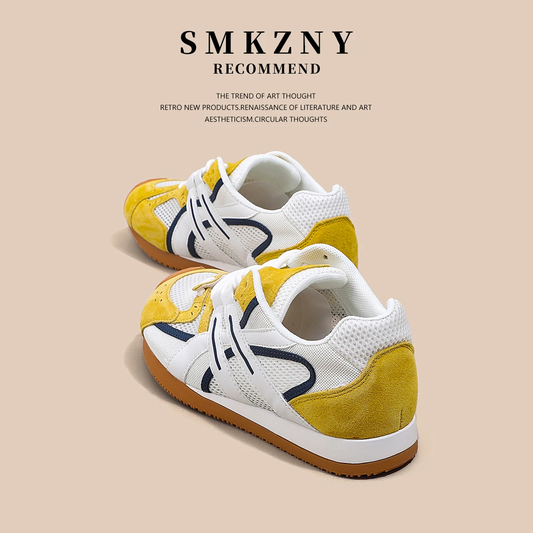 SMKZNY黄色内增高阿甘德训鞋女薄款夏季百搭真皮透气休闲运动板鞋