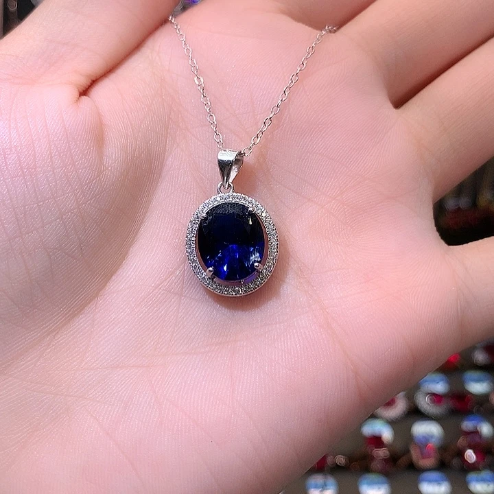蓝宝石吊坠(赠链)银S925镶嵌1012