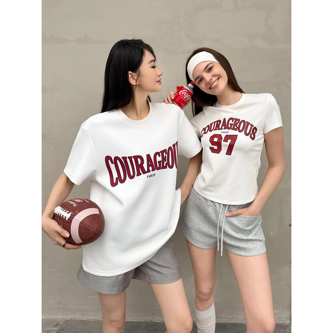 周淼【520情侣遛弯t】美式男女同款短袖T恤女 休闲裤套装ZM25G8666Z