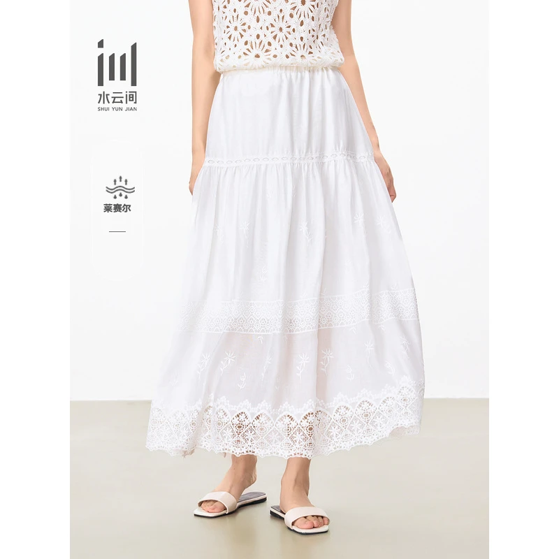 水云间25夏日常周末天丝亚麻轻薄透气精致花边半身裙12521172