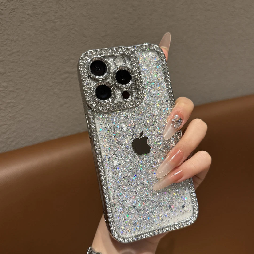 高级感闪粉带钻适用苹果16promax手机壳个性iPhone15轻奢14新款13