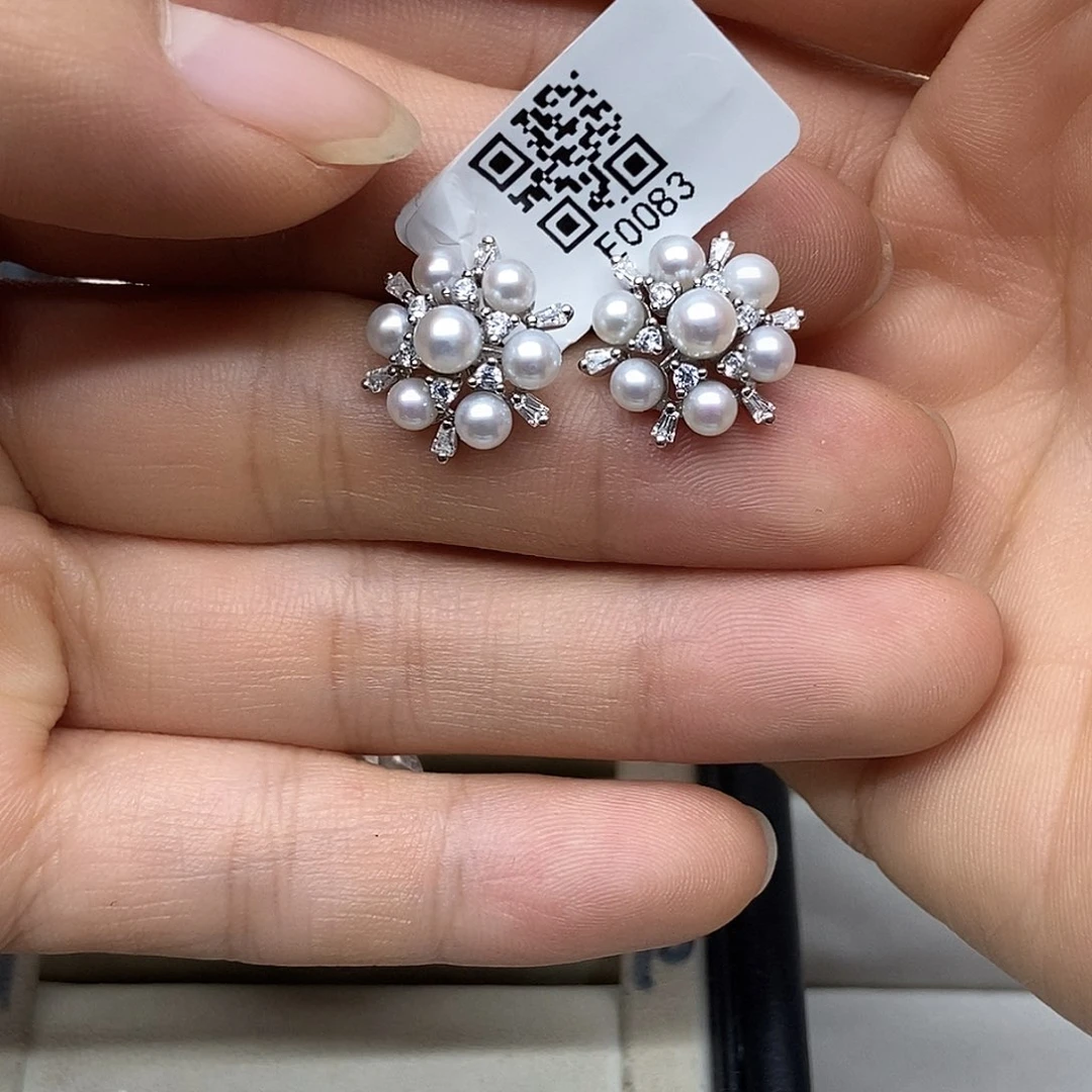 淡水珍珠耳饰银S925镶嵌@@E0083