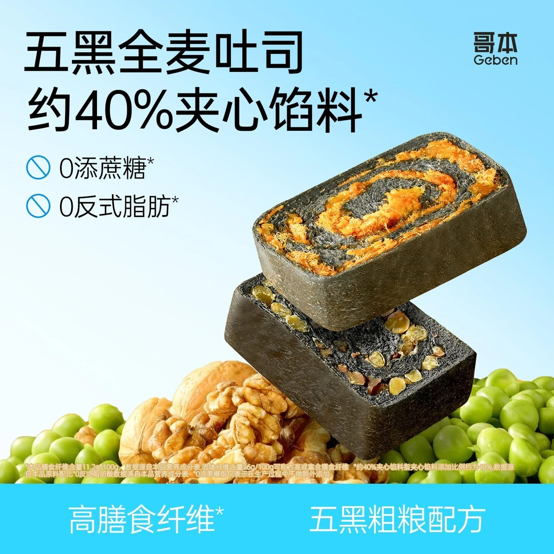 【哥本】五黑全麦吐司蟹黄肉酥豌豆核桃健康营养饱腹美味早餐好吃