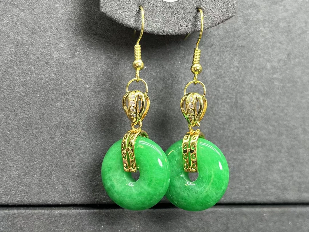 合金珐琅 绿色平安扣耳饰 经典复古时尚女必备115