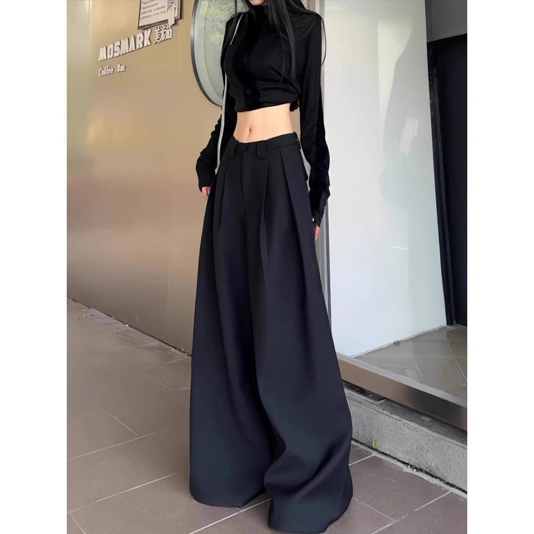 高个子黑色西装裤女秋季直筒裤高腰显瘦拖地裤休闲阔腿裤加长裤子