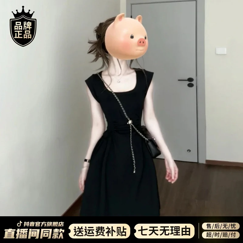 法式赫本风黑色无袖连衣裙子女夏季2025新款气质掐腰显瘦背心短裙