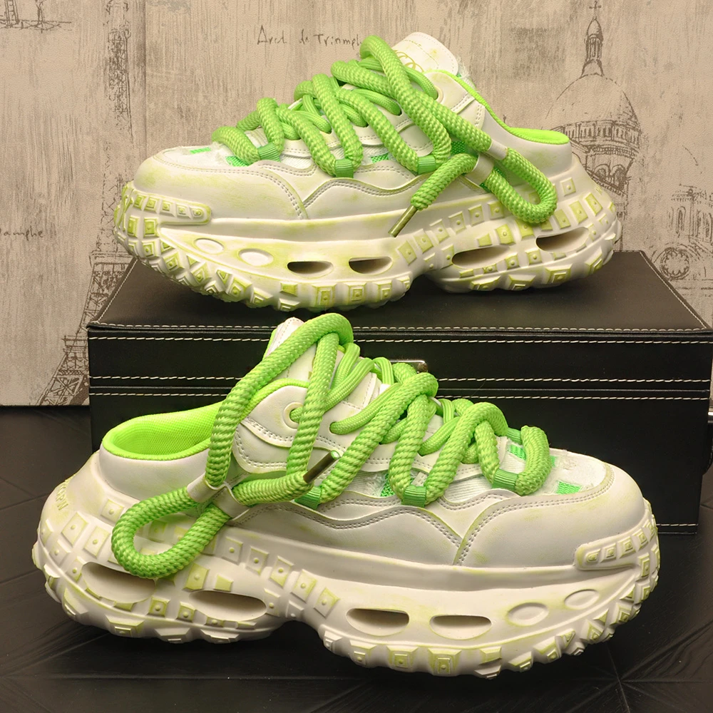 2025夏季新款老爹鞋包头拖鞋男士厚底增高运动半拖时尚透气布拖鞋