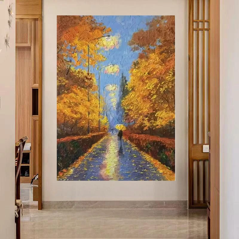 晚秋风格玄关沙发背景壁画客厅玄关卧室纯手绘装饰肌理油画