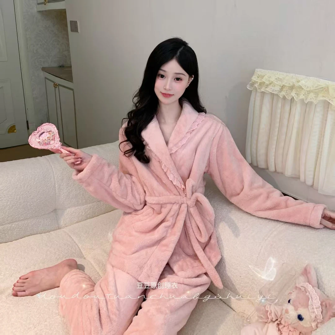 菠萝【暖暖】新中式双面厚绒秋冬款家居服显白可外穿睡衣套装女