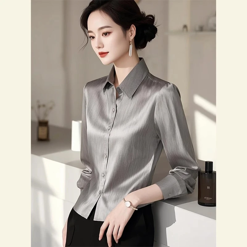 春季法式时尚洋气上衣高级感独特别致设计感超好看灰色水光衬衫