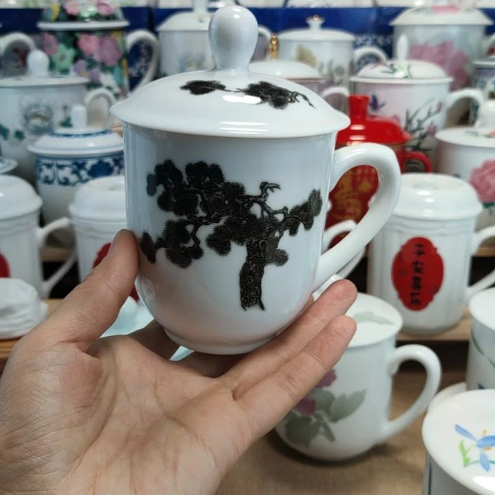 摆件醴陵釉下五彩墨松办公杯容量300毫升