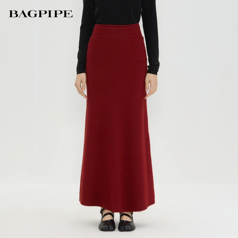 风笛2025冬季新款针织半身裙秋冬中长款圣诞新年穿搭裙子A字裙
