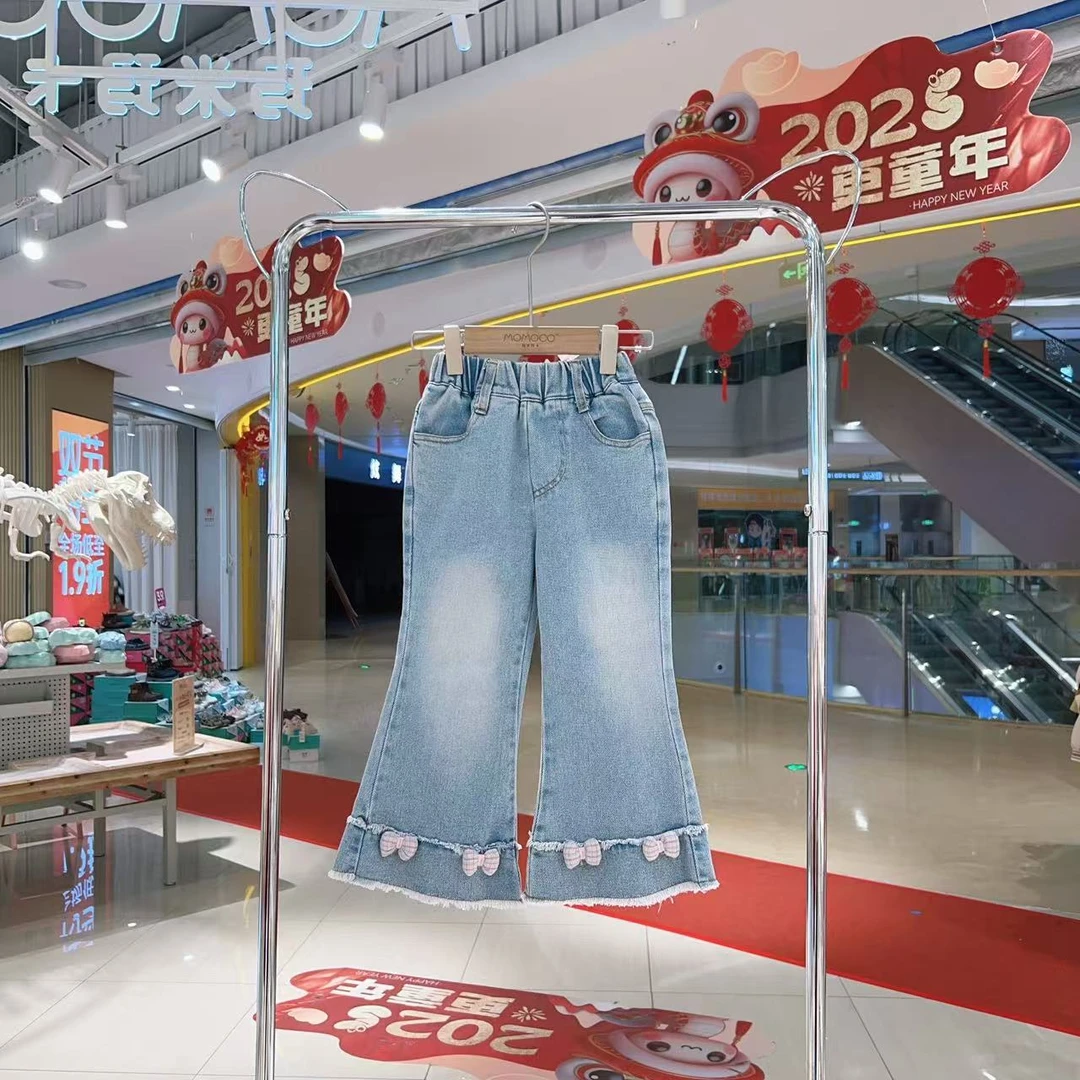 MOMOCO女童春季新款时尚蝴蝶结牛仔裤77580350008