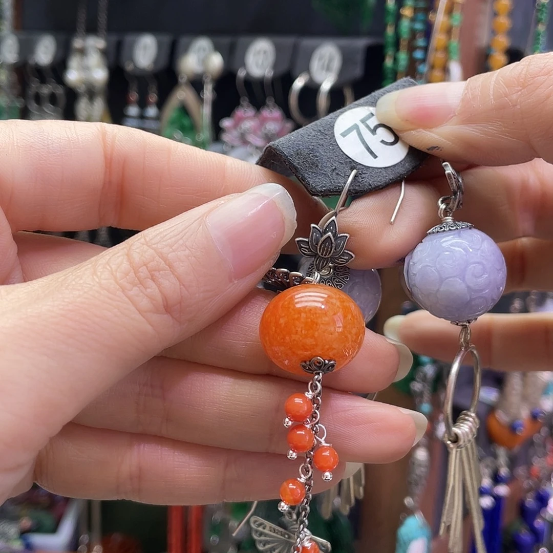 吉***尚翡翠银S925镶嵌耳饰686jnhh