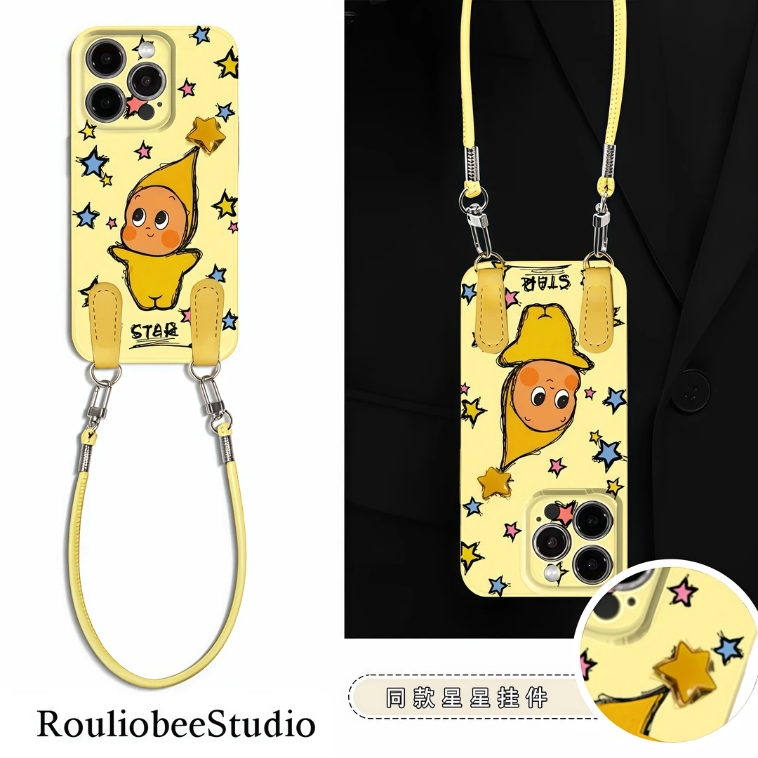 BANCA旋转星星人挂绳适用苹果16手机壳iPhone14小米15vivoppo华为