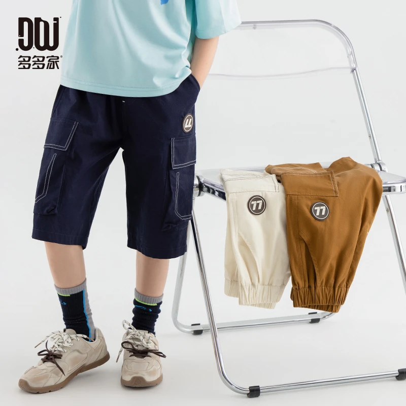 多多家10718【全棉.口袋工装】中大童夏季男童明线立体口袋工装短裤