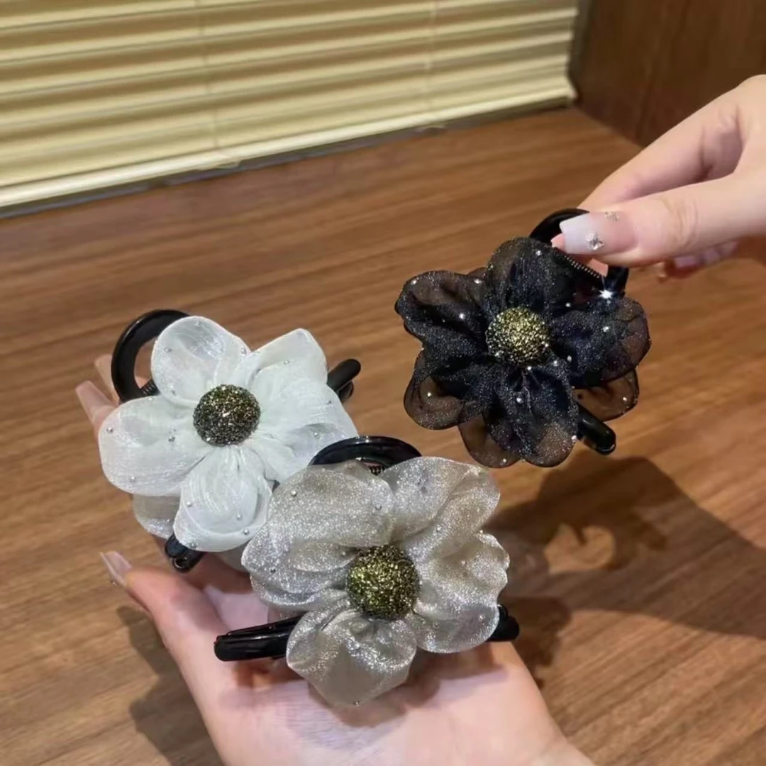 太阳花水钻花朵抓夹马尾丸子头抓夹气质百搭发饰