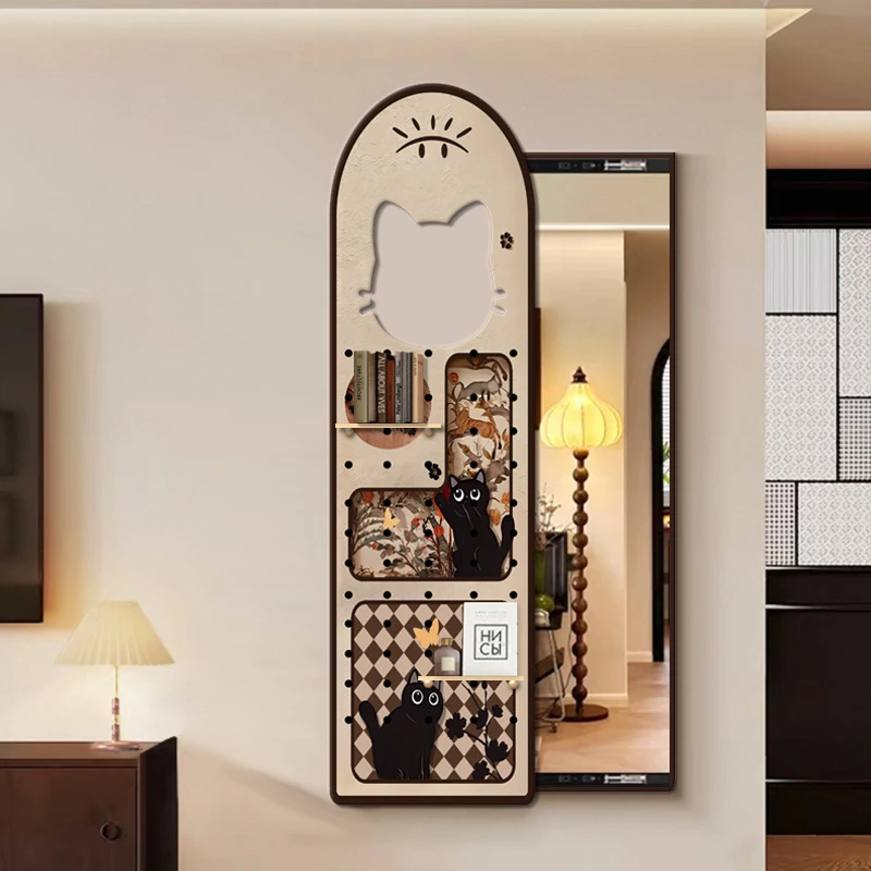 AN-001中古风玄关洞洞板穿衣镜隐藏式全身镜推拉镜法式猫咪捡漏
