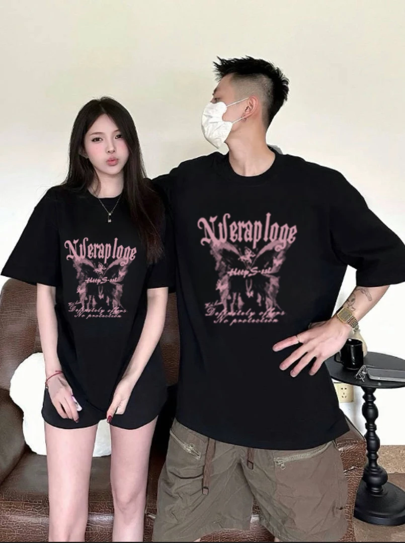 2025新款超火情侣装短袖t恤夏季一男一女纯棉高级感穿搭套装衣服