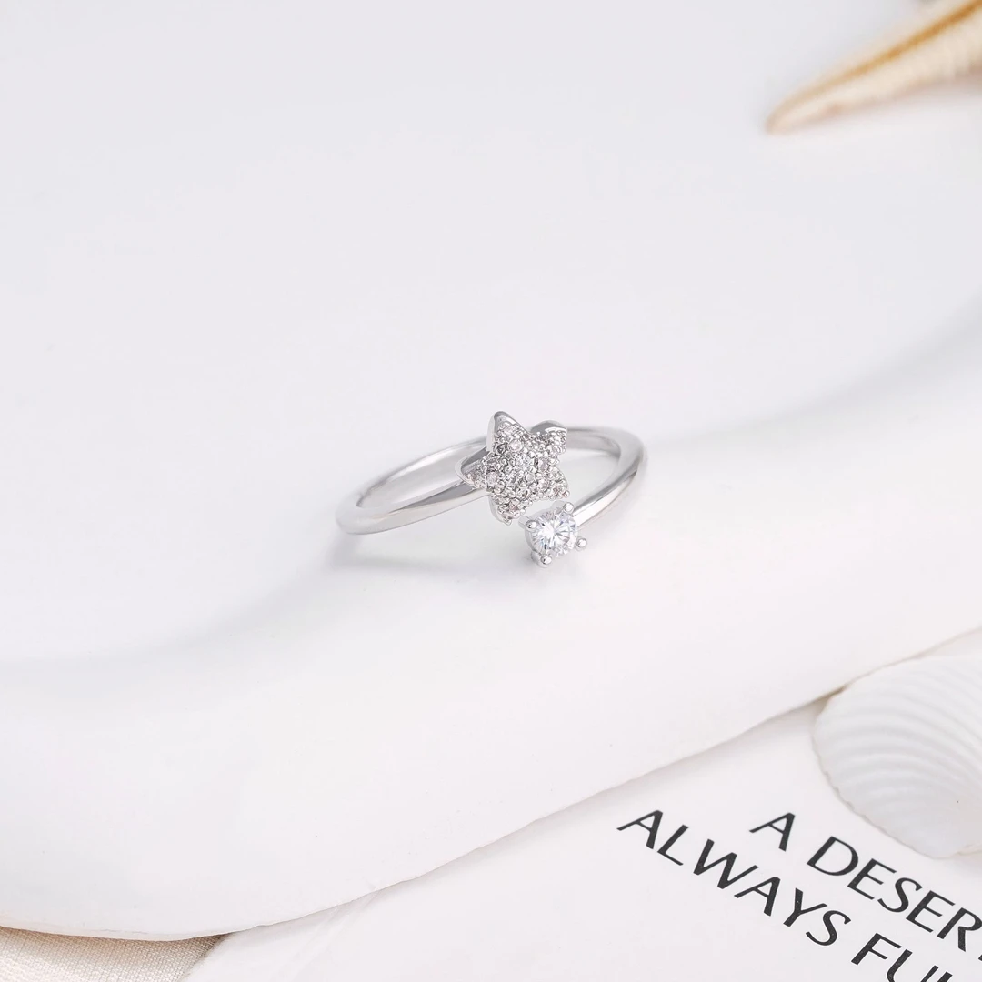 锆石戒指 【星愿】满锆微镶开口戒指清新精致五角星