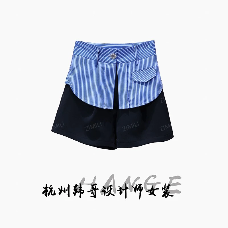 【韩哥女装】2025欧版《星夜纹路》高腰显瘦A字版高克重短裤6651-H2