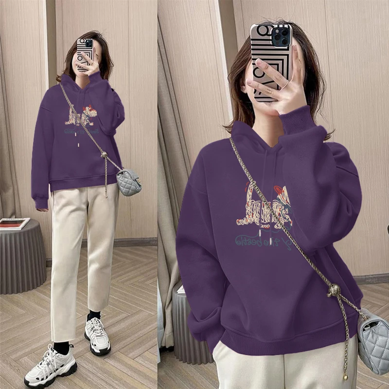 2025新款秋冬季连帽卫衣女韩版宽松休闲百搭加绒加厚上衣外套薄款