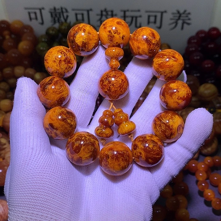 松木（琥珀木）手串/手链2 0 满留疤玉化高货