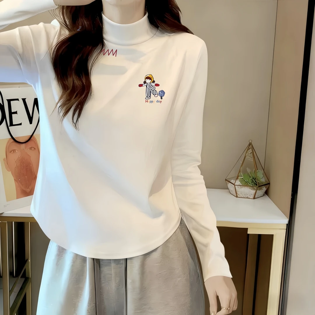 半高领德绒打底衫女秋冬圆弧下摆设计感小众修身显瘦百搭保暖上衣