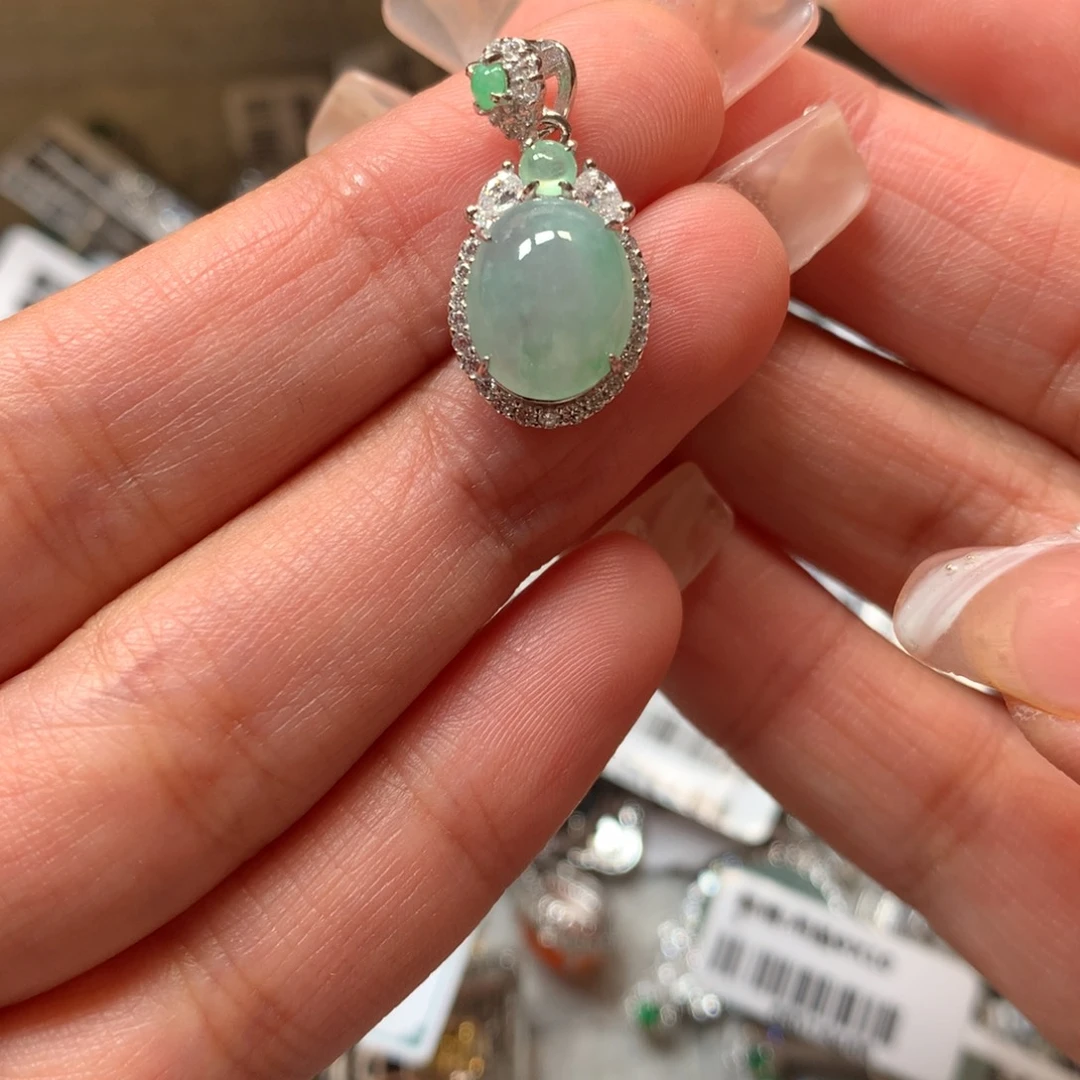 翡翠戒指银S925镶嵌吊坠55