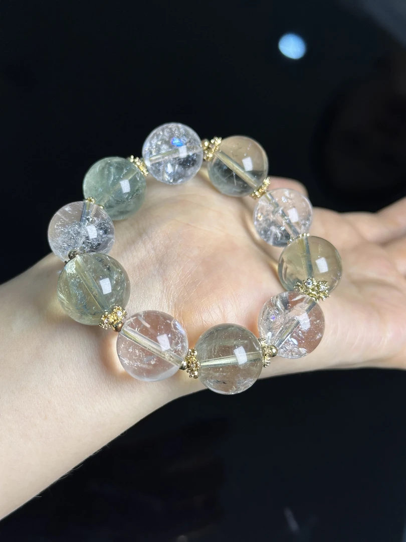 【西西里】清透冰感 大颗粒孤品绿阿塞 白阿塞 天然水晶手串设计款