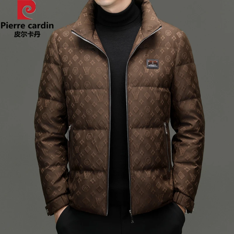 皮尔卡丹男士冬季加厚立领羽绒服短款中青年休闲刺绣白鸭绒外套